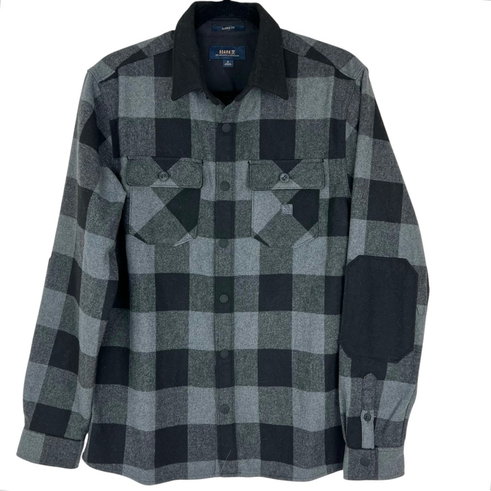 Roark Nordsman Flannel Shirt S Black gray Check Plaid Outdoor Button Up Pockets